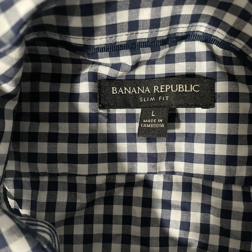 Banana Republic Shirt‎ Adult Large Black White Check Slim Fit Button Up Mens